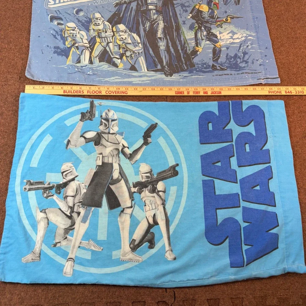 Vintage 1979 Star Wars Empire Strikes Back & Clone Wars Pillowcase Set 2pc Blue
